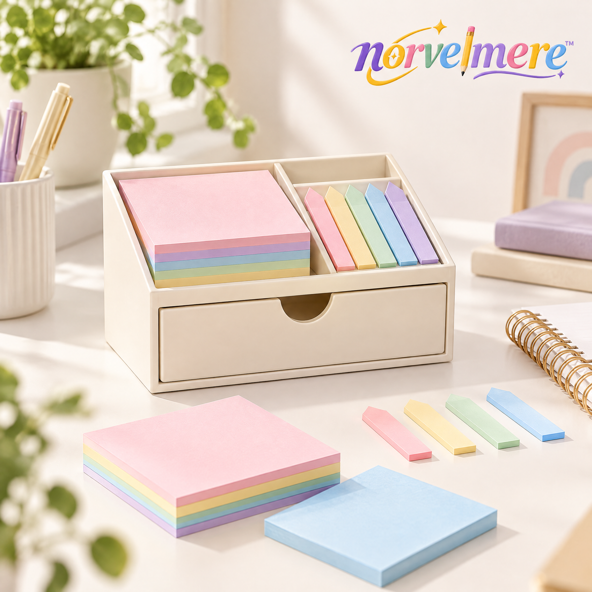 norvelmere™ Pastel Sticky Notes & Page Flags Set