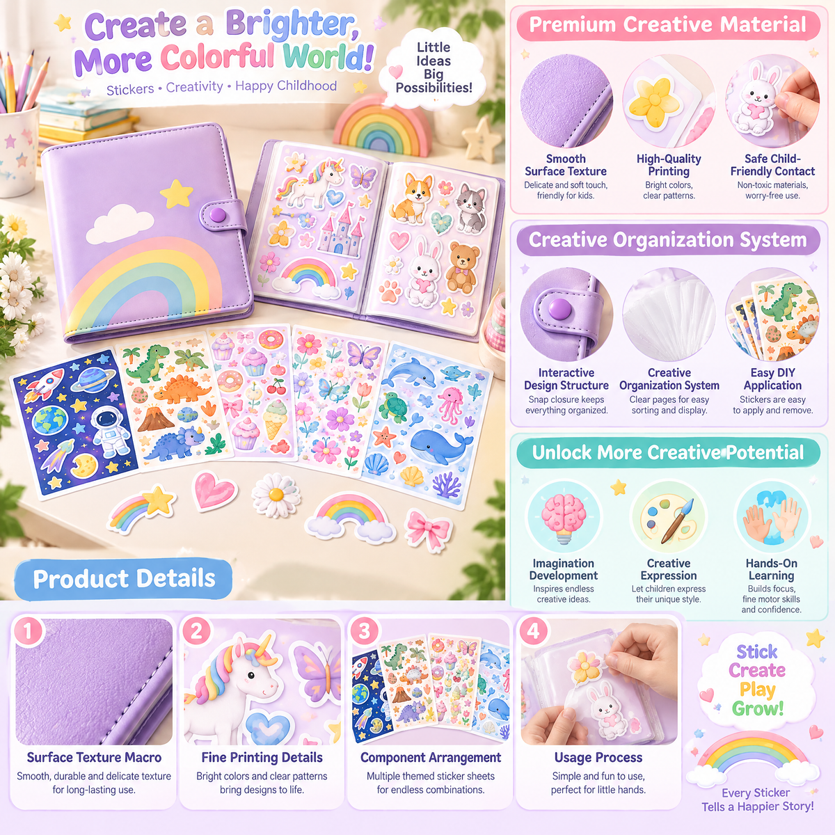 norvelmere™ Rainbow Sticker Collection Book